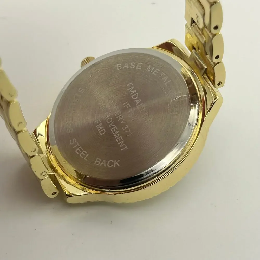 Women’s Gold-tone Crystal Accented Bezel Fashion Watch Working New Battery